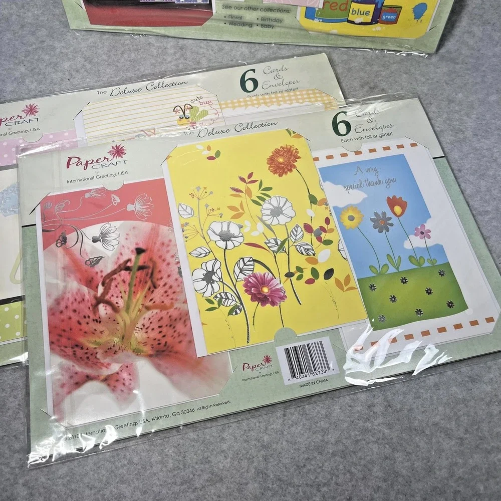 Papercraft Card Set Deluxe 6 Packs‎ Birthday Thank You Baby Floral Foil Lot of 3